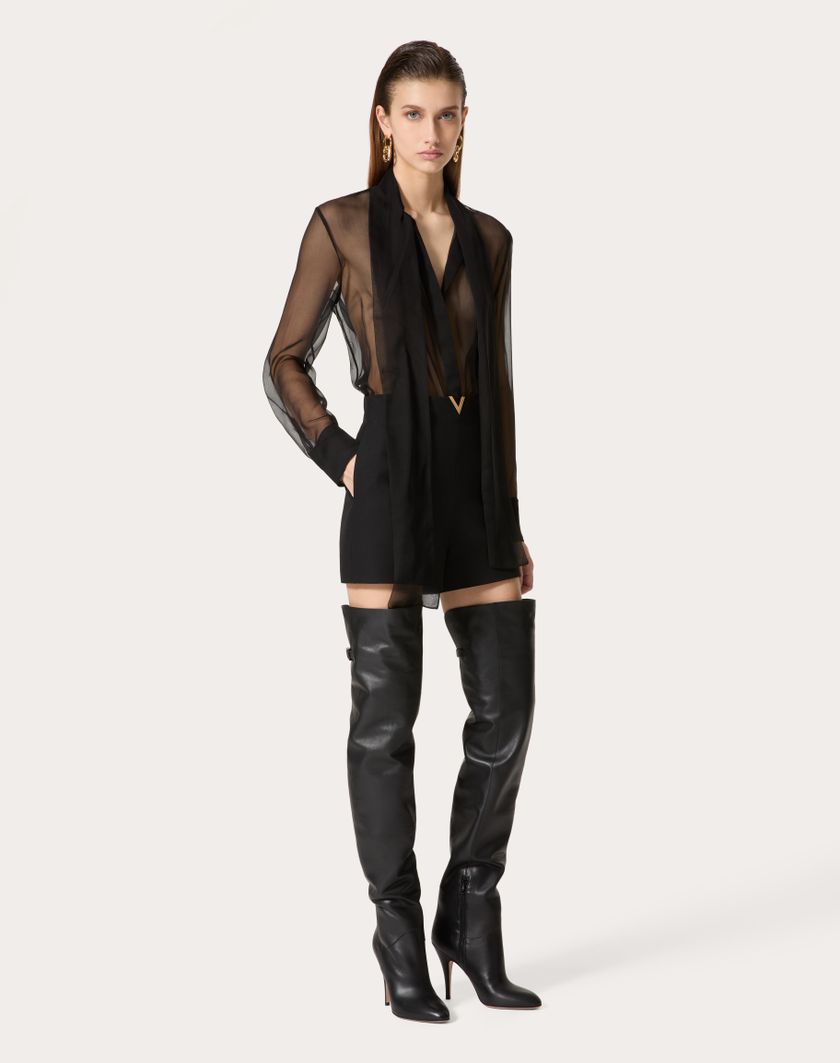 Valentino Handbags Camicia In Chiffon Per Donna In Nero | Valentino IT