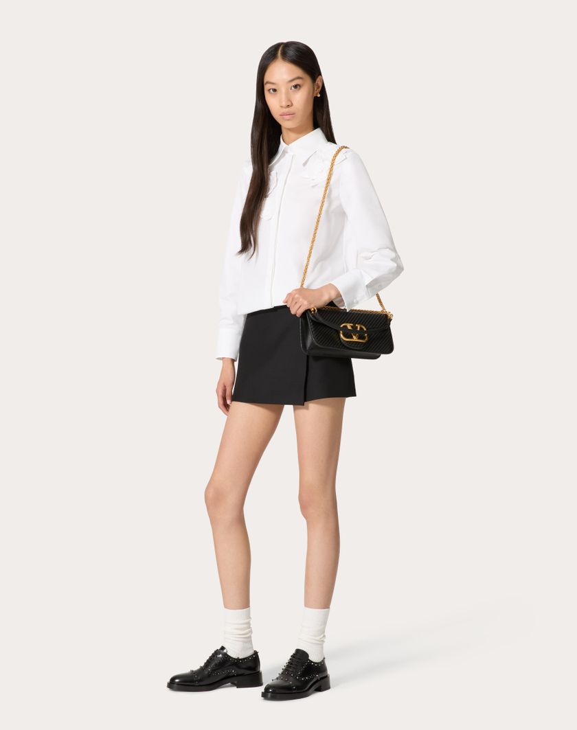Valentino Handbags Camicia In Compact Popeline Ricamata Per Donna In Bianco | Valentino IT