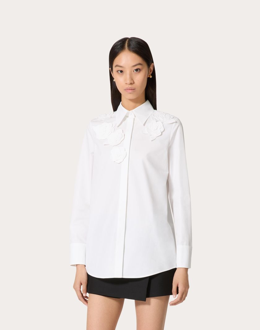 Valentino Handbags Camicia In Compact Popeline Ricamata Per Donna In Bianco | Valentino IT