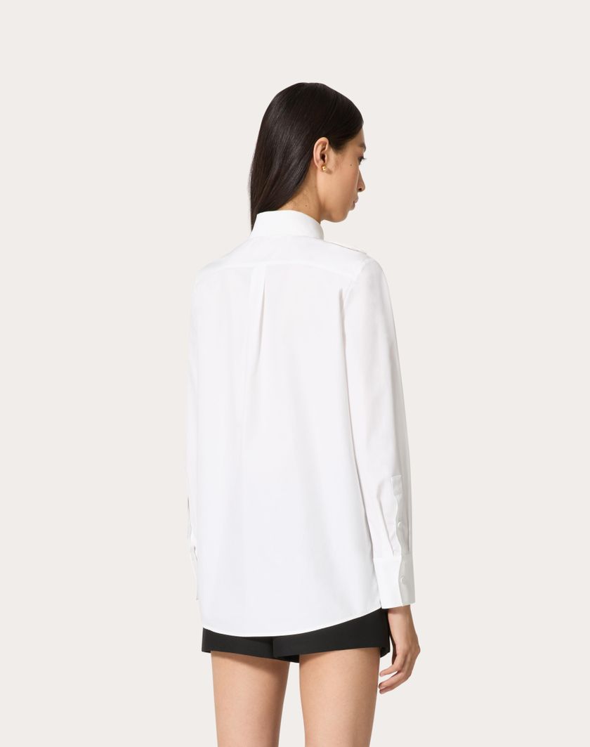Valentino Handbags Camicia In Compact Popeline Ricamata Per Donna In Bianco | Valentino IT