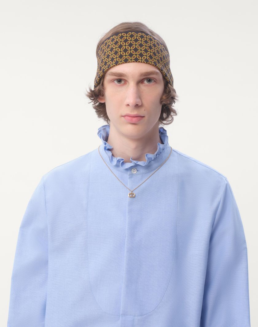 Valentino Handbags Camicia In Cotone Con Plastron E Rouches Per Uomo In Celeste | Valentino IT