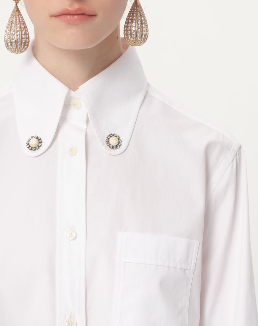 Valentino Handbags Camicia In Cotton Popeline Per Donna In Bianco Ottico | Valentino IT