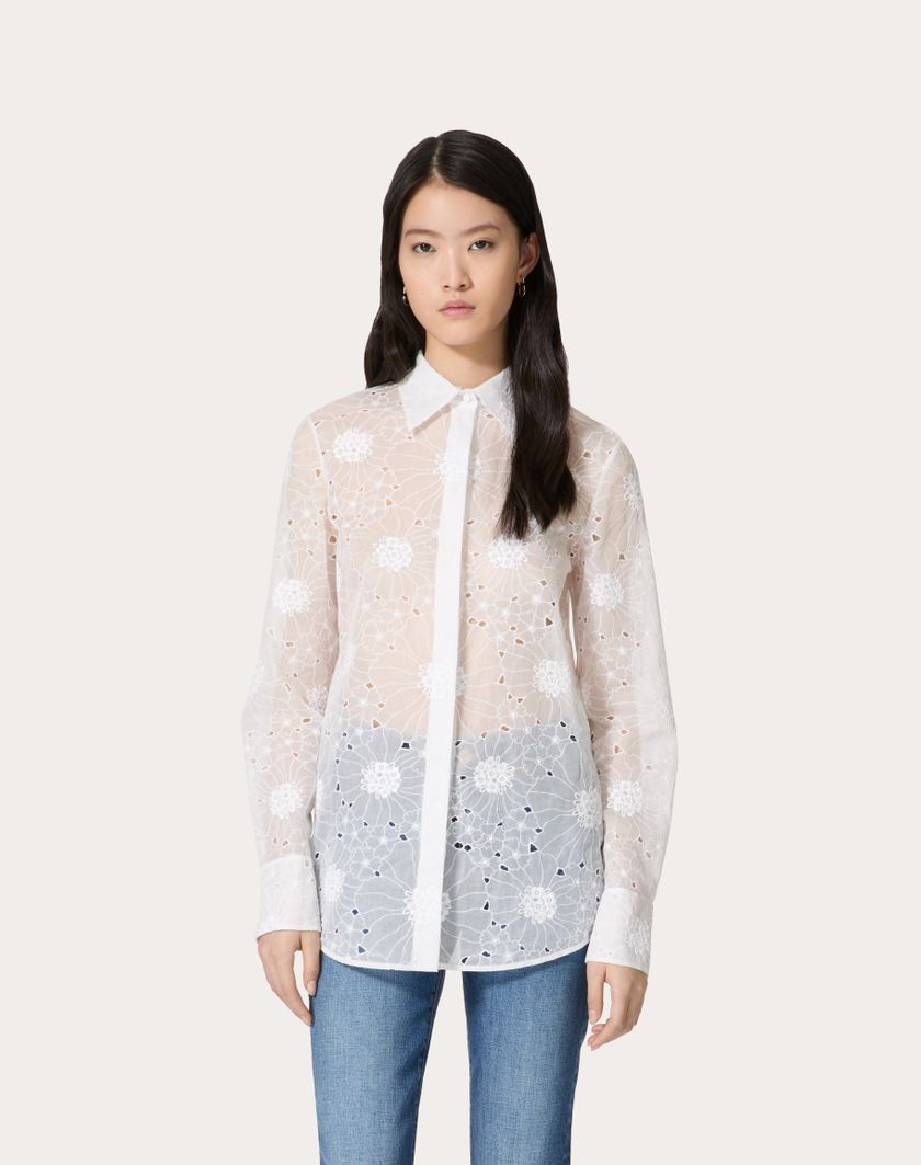 Valentino Handbags Camicia In Daisy Organdis Per Donna In Avorio | Valentino IT