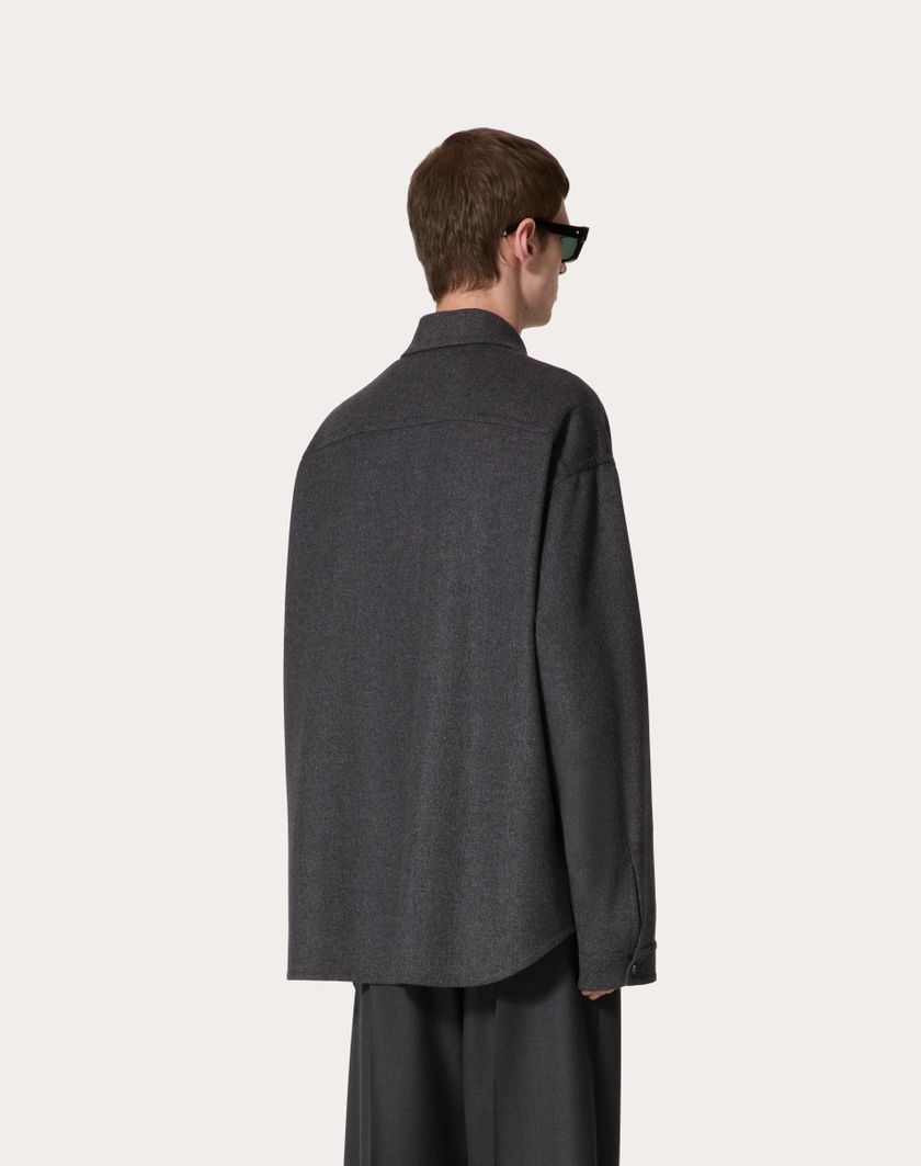 Valentino Handbags Camicia In Feltro Di Lana Double Per Uomo In Grigio | Valentino IT