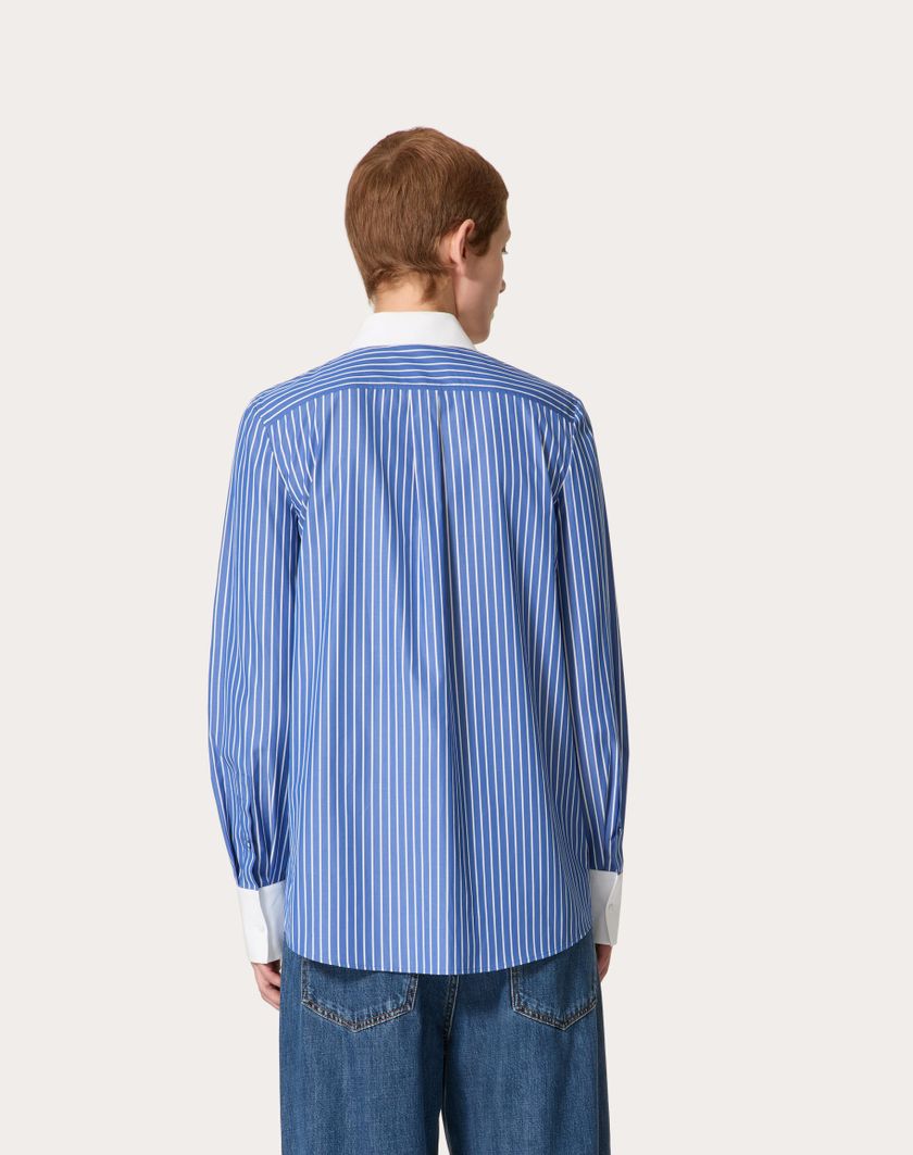 Valentino Handbags Camicia In Popeline Contrails Ricamata Per Donna In Light Blue/bianco | Valentino IT