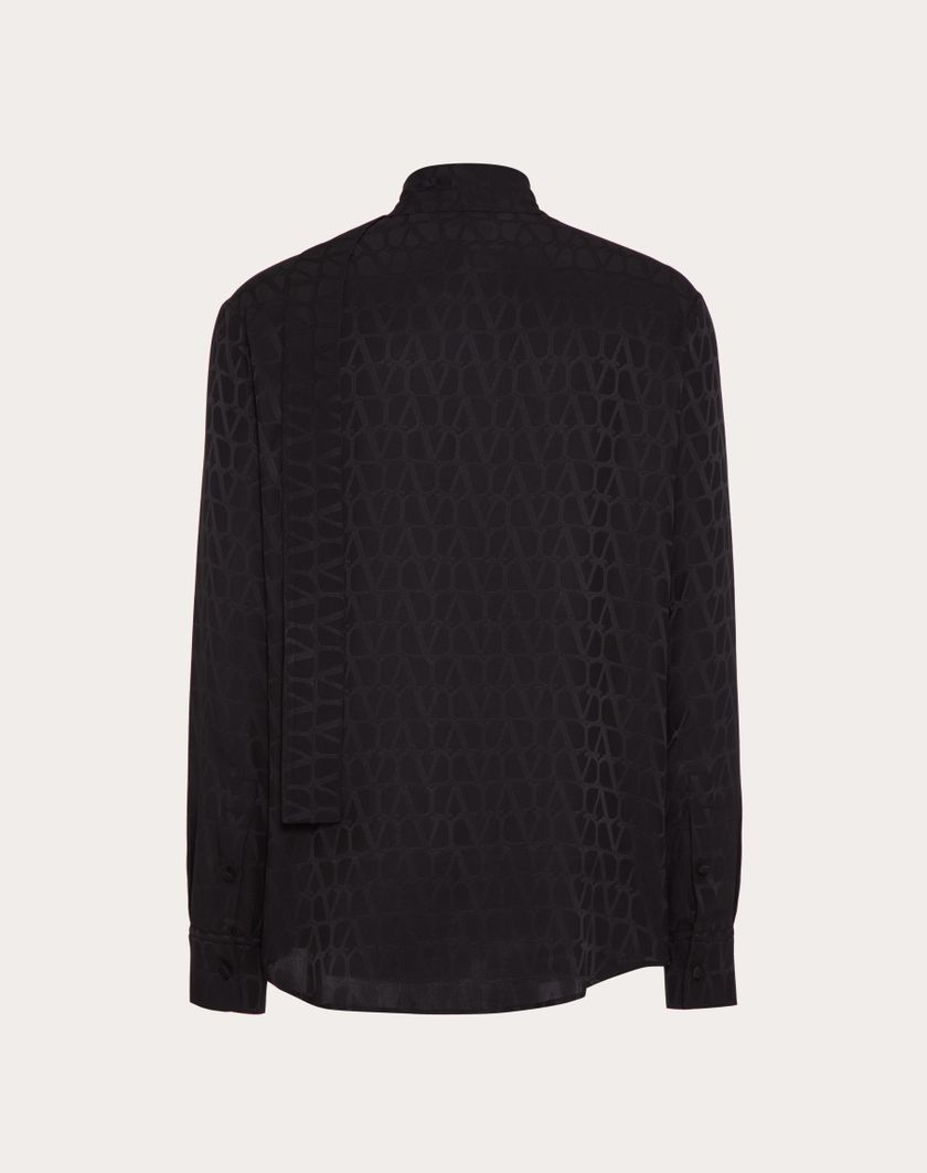 Valentino Handbags Camicia In Seta Con Collo A Sciarpa E Motivo Toile Iconographe Per Uomo In Nero | Valentino IT