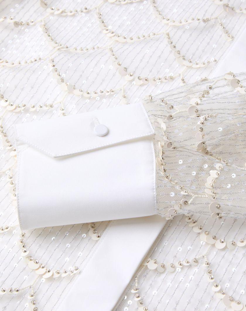 Valentino Handbags Camicia In Tulle Illusione Ricamata Per Donna In Avorio | Valentino IT