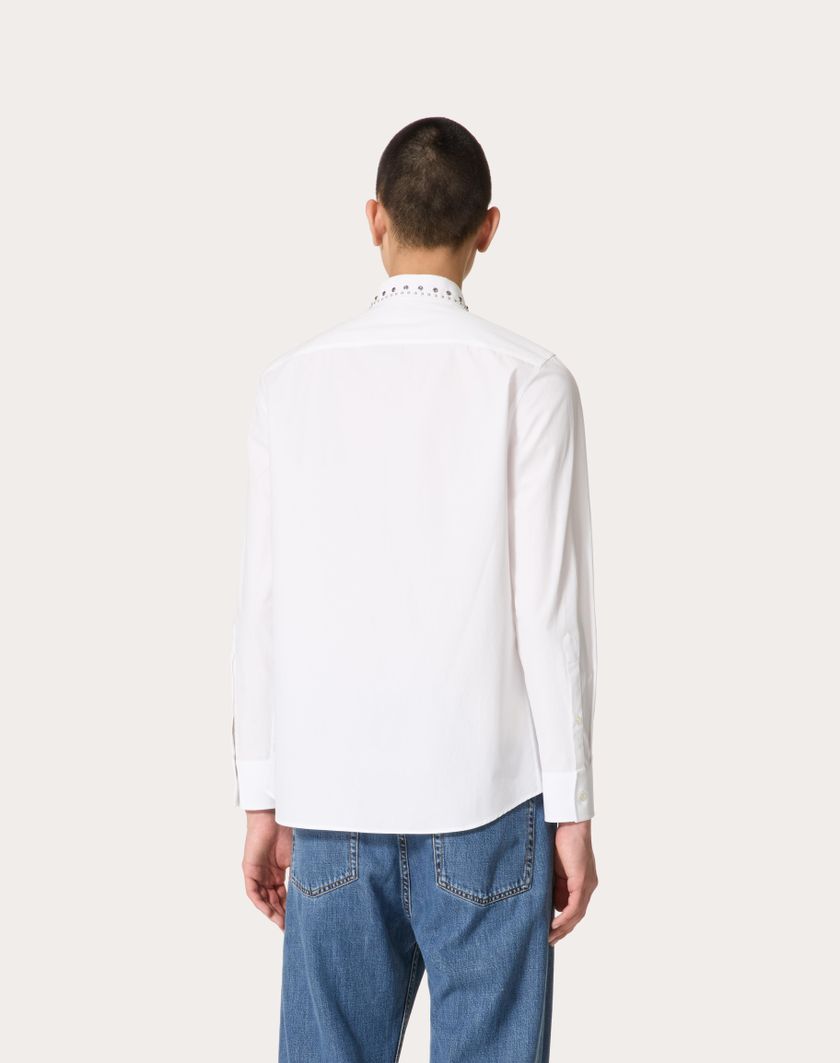 Valentino Handbags Camicia Manica Lunga In Popeline Di Cotone Con Cabochons Per Uomo In Bianco | Valentino IT