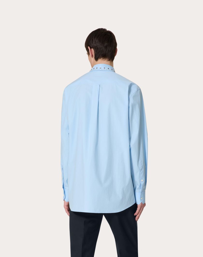 Valentino Handbags Camicia Manica Lunga In Popeline Di Cotone Con Cabochons Per Uomo In Celeste | Valentino IT