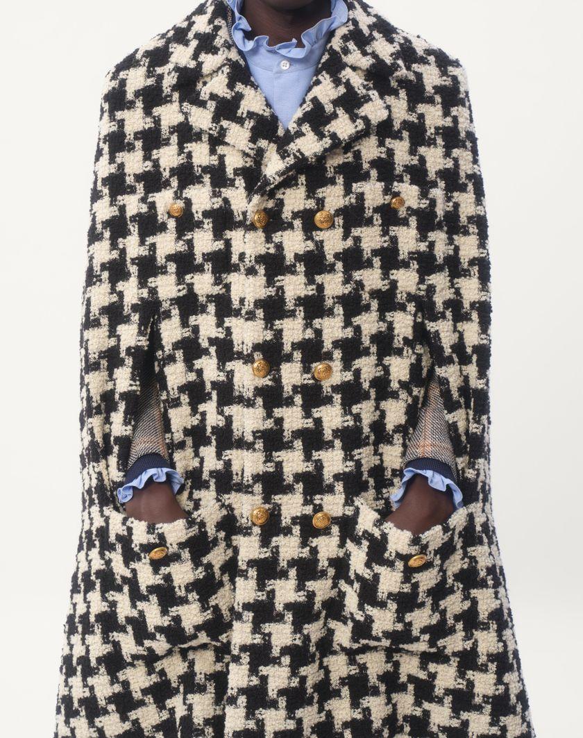 Valentino Handbags Cappa In Lana Con Motivo Pied De Coque Per Uomo In Avorio/nero | Valentino IT