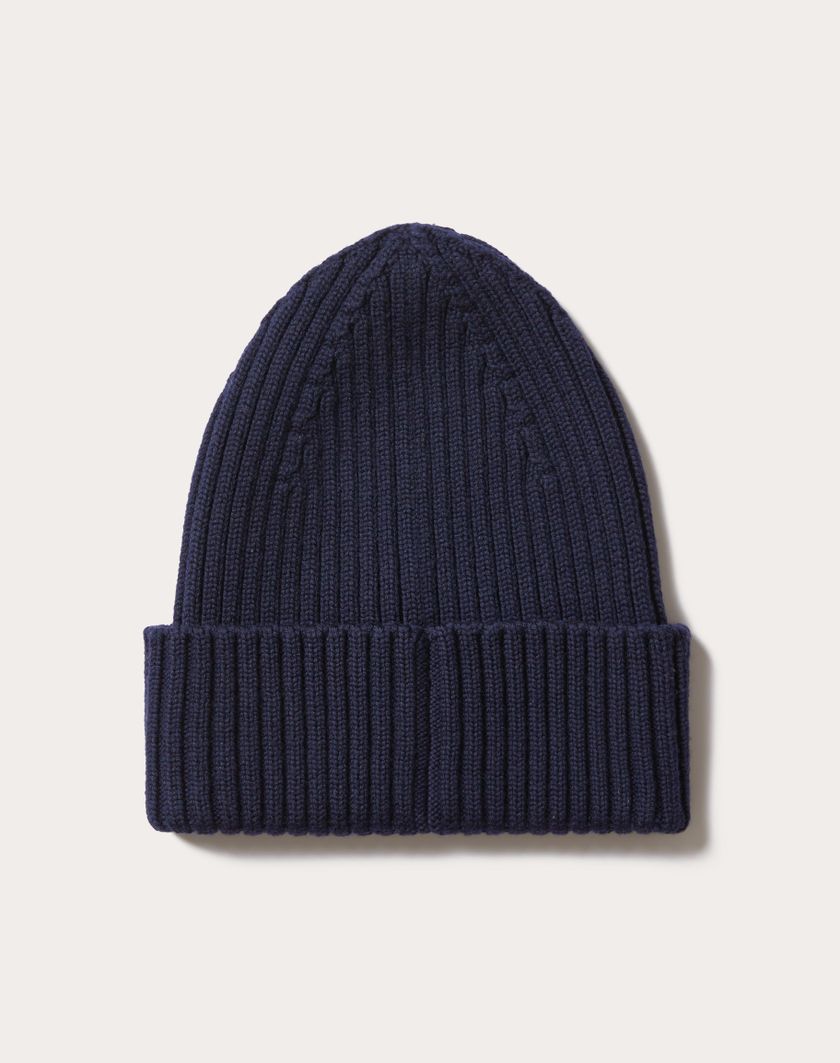 Valentino Handbags Cappello Beanie In Lana Con Applicazione V In Metallo Per Uomo In Navy | Valentino IT