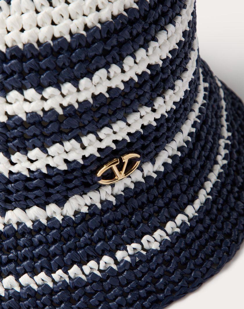 Valentino Handbags Cappello Bucket Vlogo The Bold Edition In Rafia Per Donna In Navy/avorio | Valentino IT