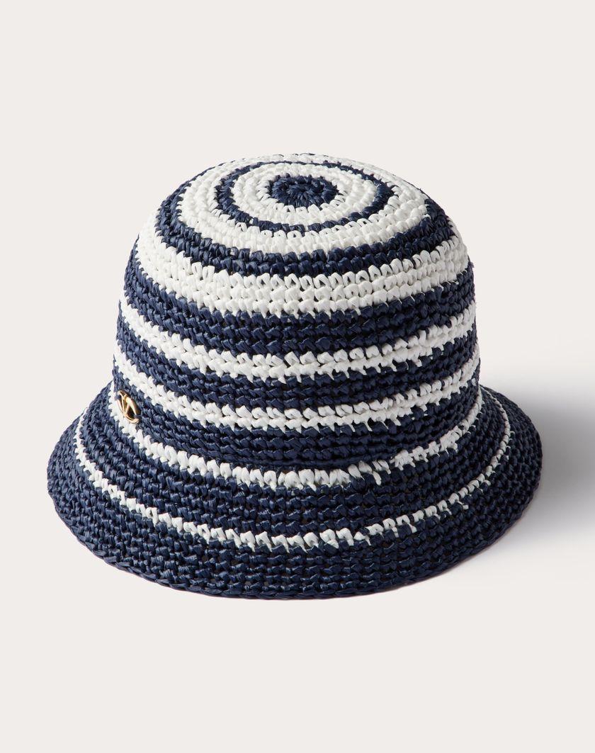 Valentino Handbags Cappello Bucket Vlogo The Bold Edition In Rafia Per Donna In Navy/avorio | Valentino IT