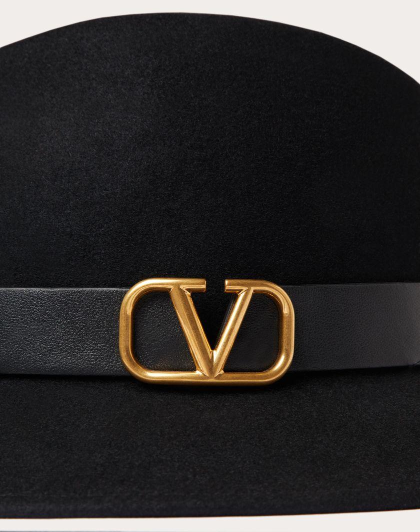 Valentino Handbags Cappello Fedora Vlogo Signature In Tessuto Lapin E Pelle Per Donna In Nero | Valentino IT
