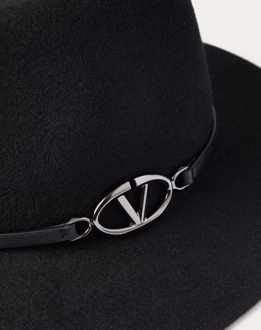 Valentino Handbags Cappello Fedora Vlogo The Bold Edition In Lana Merinos E Pelle Per Donna In Nero | Valentino IT