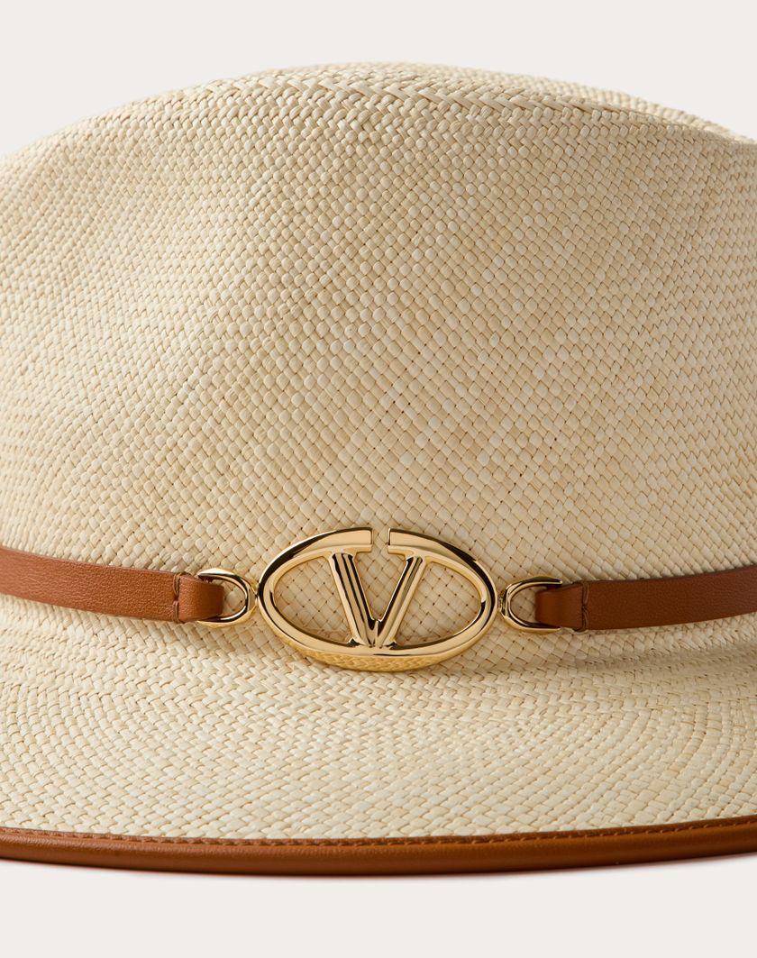 Valentino Handbags Cappello Fedora Vlogo The Bold Edition In Paglia Per Donna In Naturale/zenzero/marrone/oro | Valentino IT