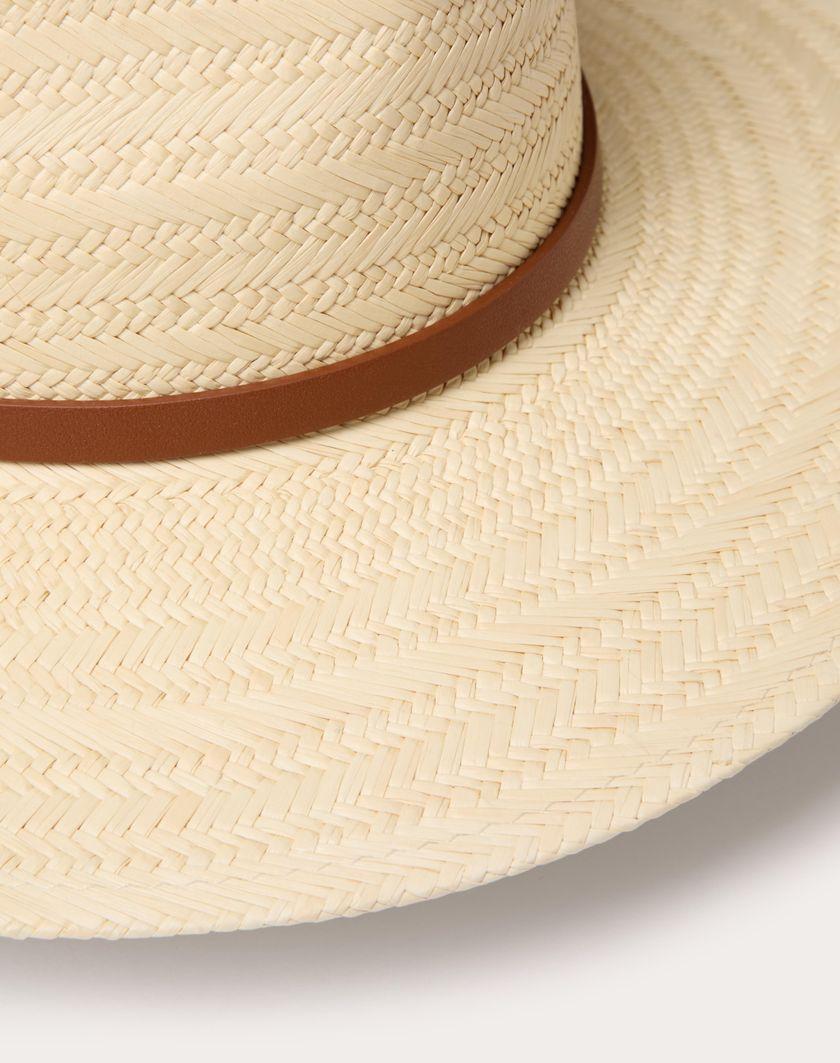 Valentino Handbags Cappello Fedora Vlogo The Bold Edition In Panama Intrecciato Con Dettaglio In Metallo Per Donna In Naturale/oro/selleria | Valentino IT