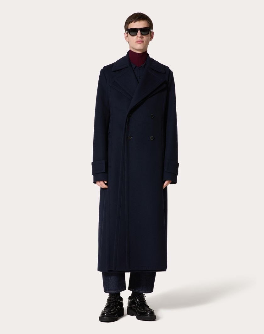 Valentino Handbags Cappotto Doppiopetto In Lana E Cashmere Double E Doppia Costruzione Per Uomo In Navy | Valentino IT