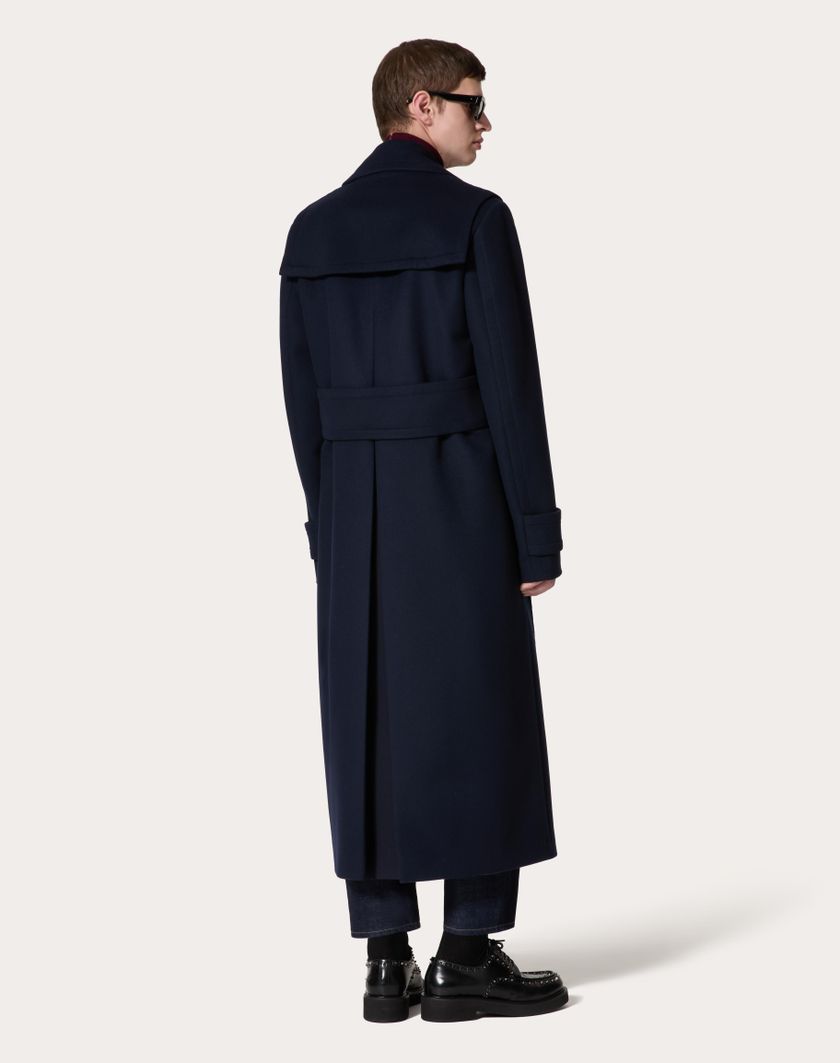 Valentino Handbags Cappotto Doppiopetto In Lana E Cashmere Double E Doppia Costruzione Per Uomo In Navy | Valentino IT