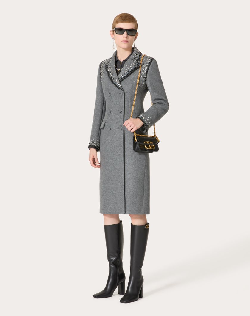 Valentino Handbags Cappotto In Lana Ricamato Per Donna In Grigio/silver | Valentino IT