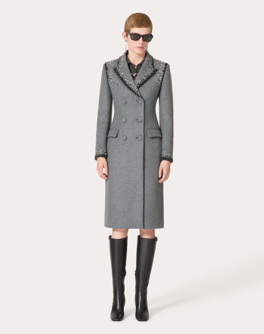 Valentino Handbags Cappotto In Lana Ricamato Per Donna In Grigio/silver | Valentino IT