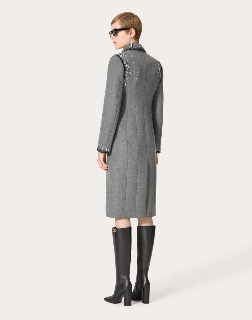 Valentino Handbags Cappotto In Lana Ricamato Per Donna In Grigio/silver | Valentino IT