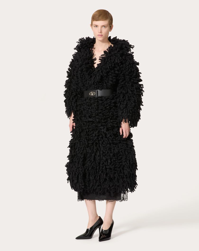 Valentino Handbags Cappotto In Maglia Di Lana Per Donna In Nero | Valentino IT