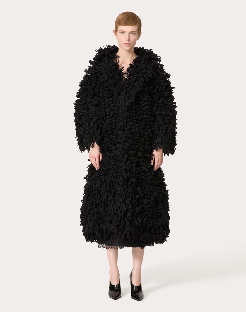 Valentino Handbags Cappotto In Maglia Di Lana Per Donna In Nero | Valentino IT