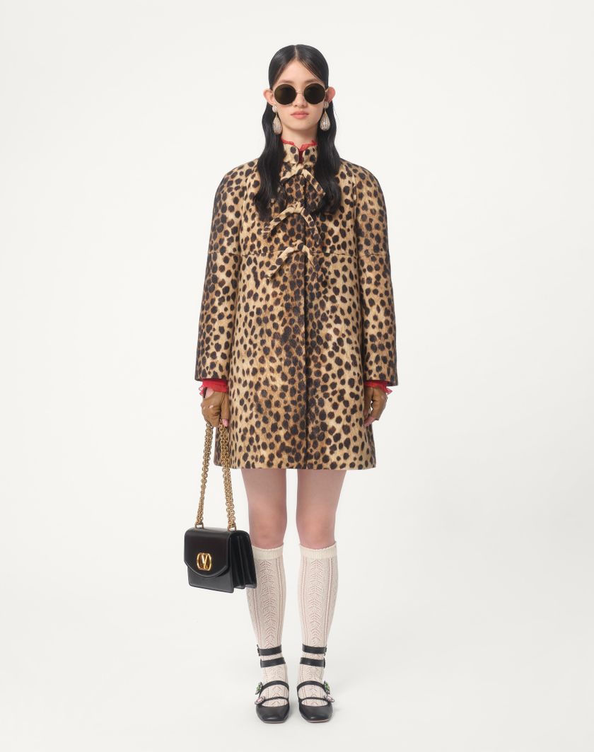 Valentino Handbags Cappotto In Panno Stampato Giaguaro Spots Per Donna In Animalier | Valentino IT