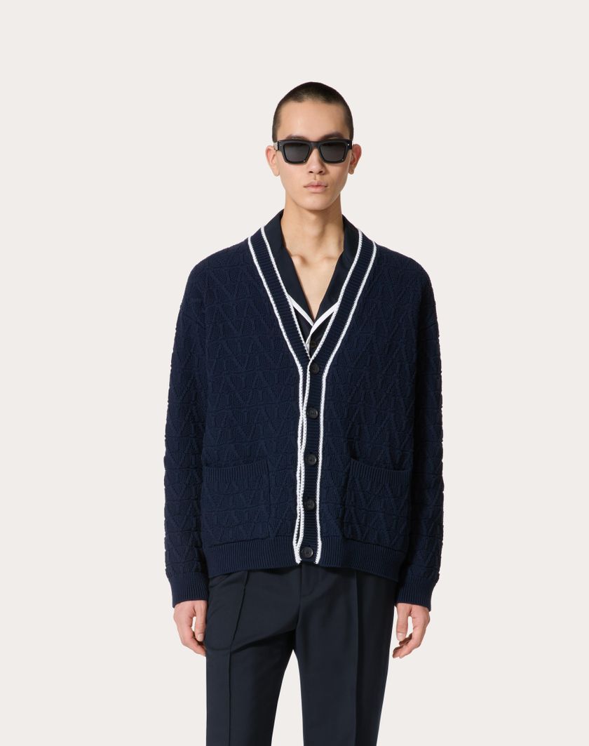 Valentino Handbags Cardigan In Cotone Con Motivo Toile Iconographe Per Uomo In Navy/avorio | Valentino IT