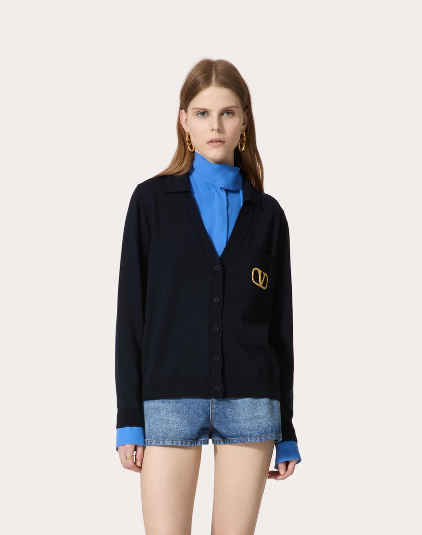 Valentino Handbags Cardigan In Lana Per Donna In Navy | Valentino IT