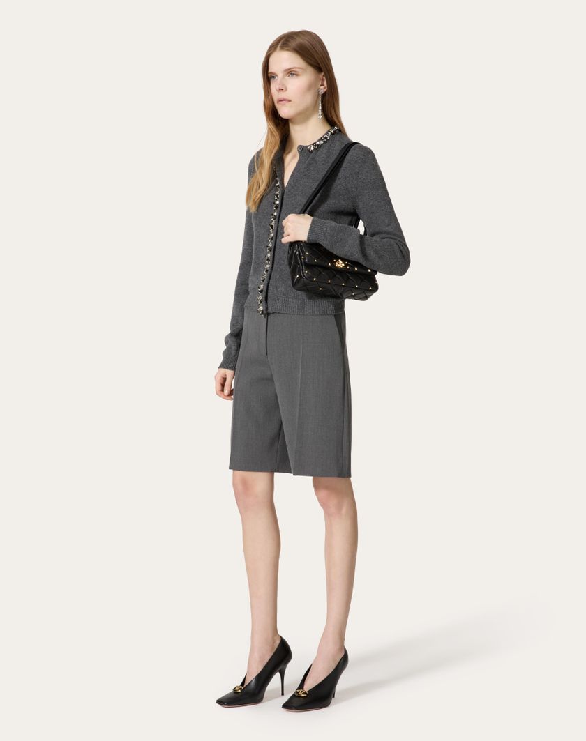 Valentino Handbags Cardigan In Lana Ricamato Per Donna In Grigio Scuro | Valentino IT