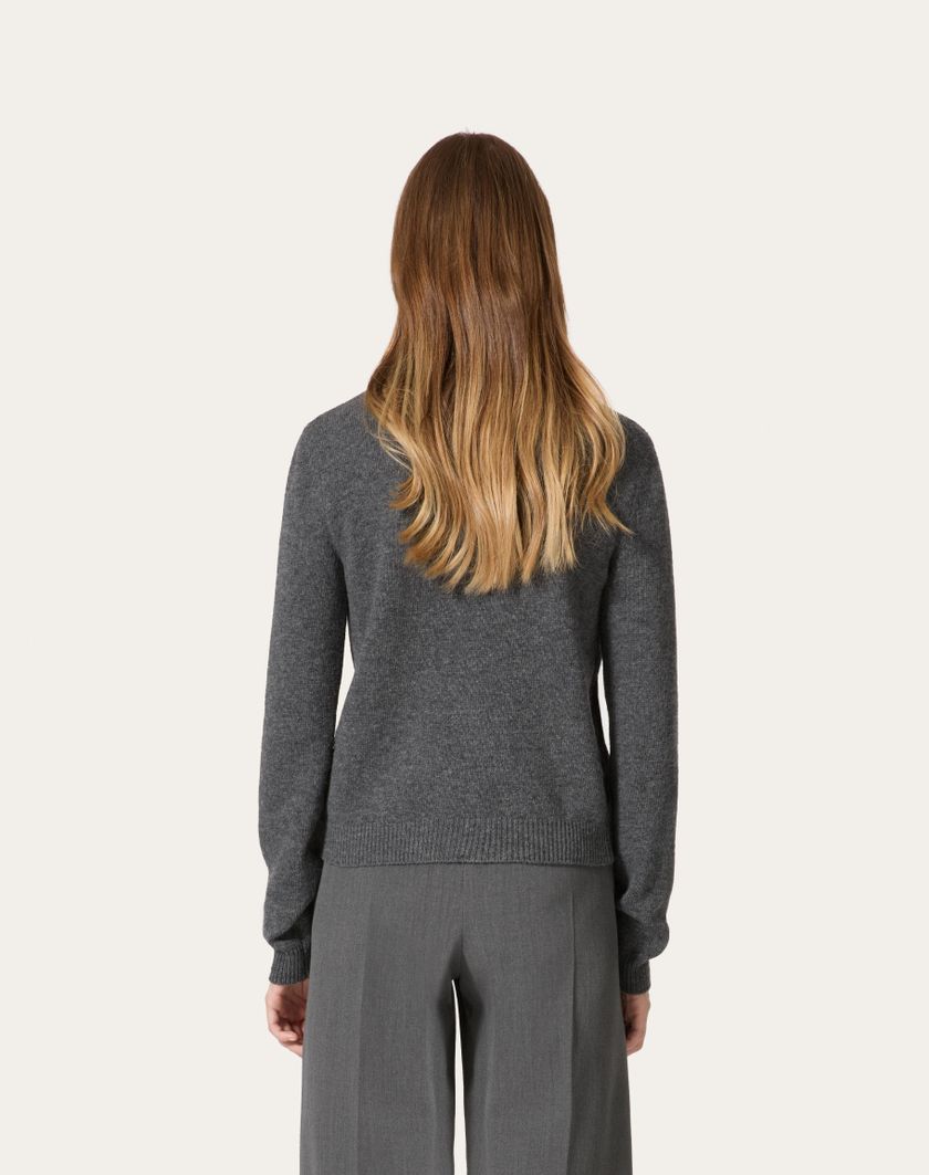 Valentino Handbags Cardigan In Lana Ricamato Per Donna In Grigio Scuro | Valentino IT