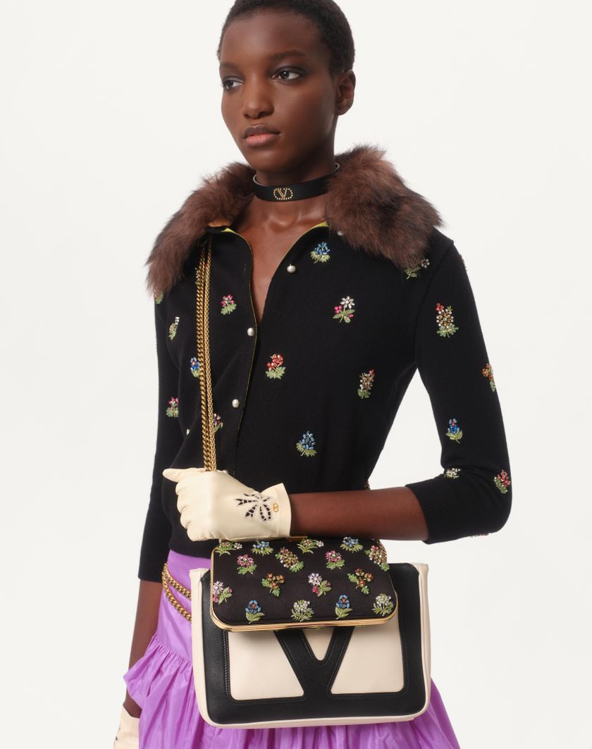 Valentino Handbags Cardigan In Lana Ricamato Per Donna In Nero | Valentino IT