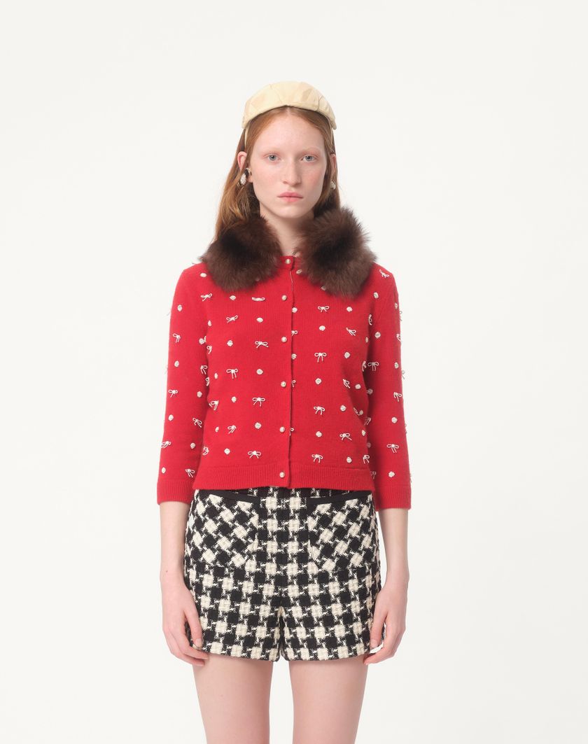 Valentino Handbags Cardigan In Lana Ricamato Per Donna In Rosso | Valentino IT