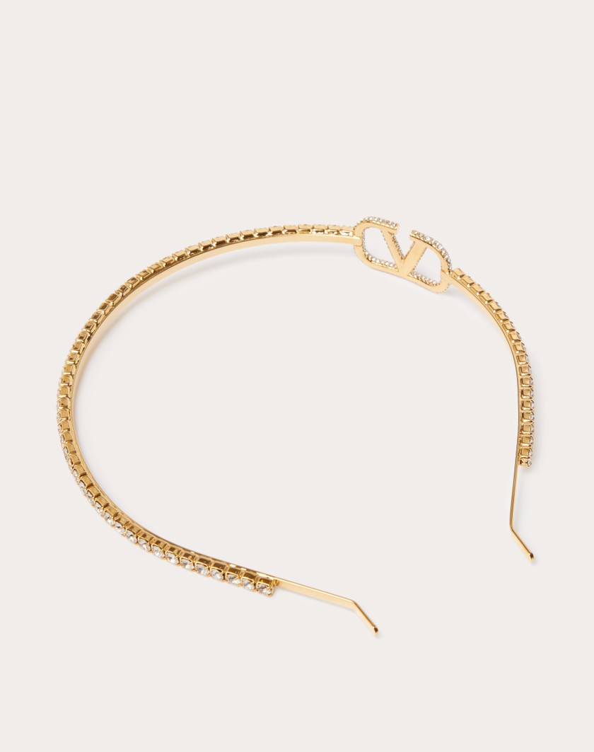Valentino Handbags Cerchietto Vlogo Signature In Metallo E Cristalli Swarovski® Per Donna In Oro | Valentino IT