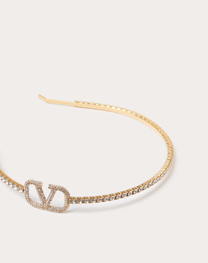 Valentino Handbags Cerchietto Vlogo Signature In Metallo E Cristalli Swarovski® Per Donna In Oro | Valentino IT