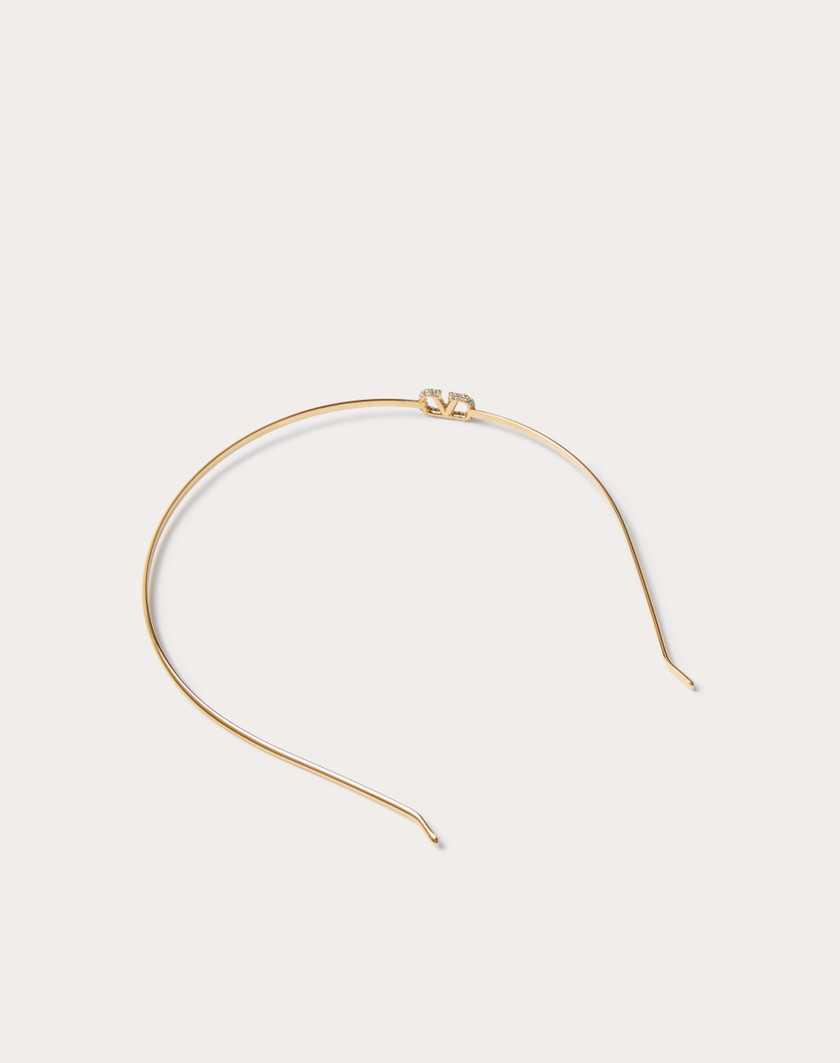 Valentino Handbags Cerchietto Vlogo Signature In Metallo E Cristalli Swarovski® Per Donna In Oro | Valentino IT