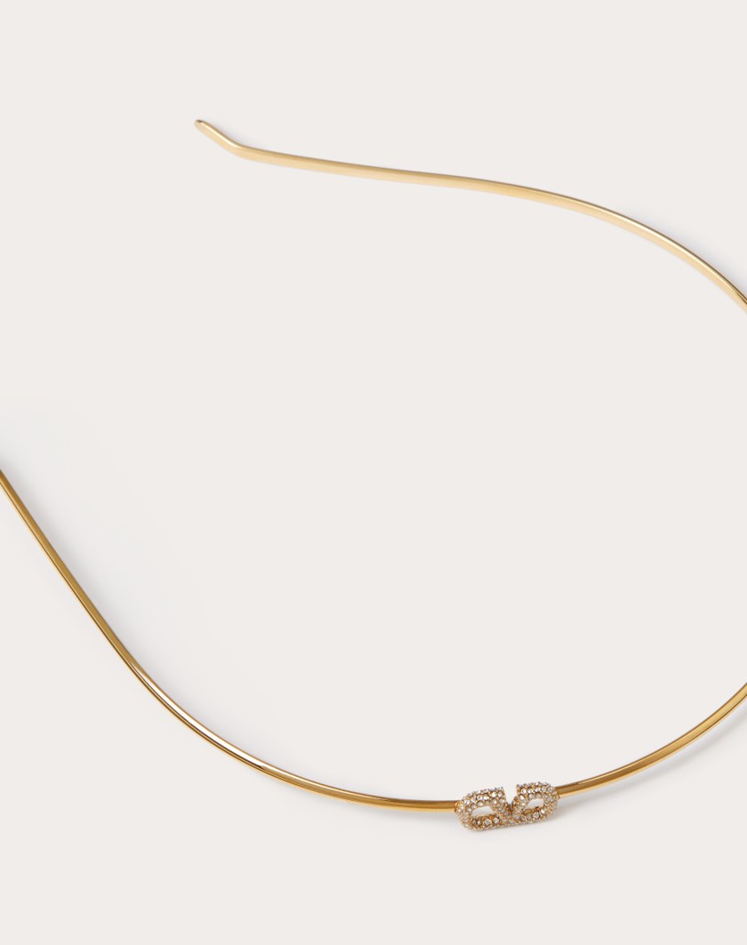 Valentino Handbags Cerchietto Vlogo Signature In Metallo E Cristalli Swarovski® Per Donna In Oro | Valentino IT