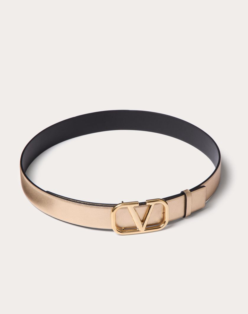 Valentino Handbags Cintura Reversibile Vlogo Signature In Vitello Metallizzato E Vitello Lucido 30 Mm Per Donna In Oro/nero | Valentino IT