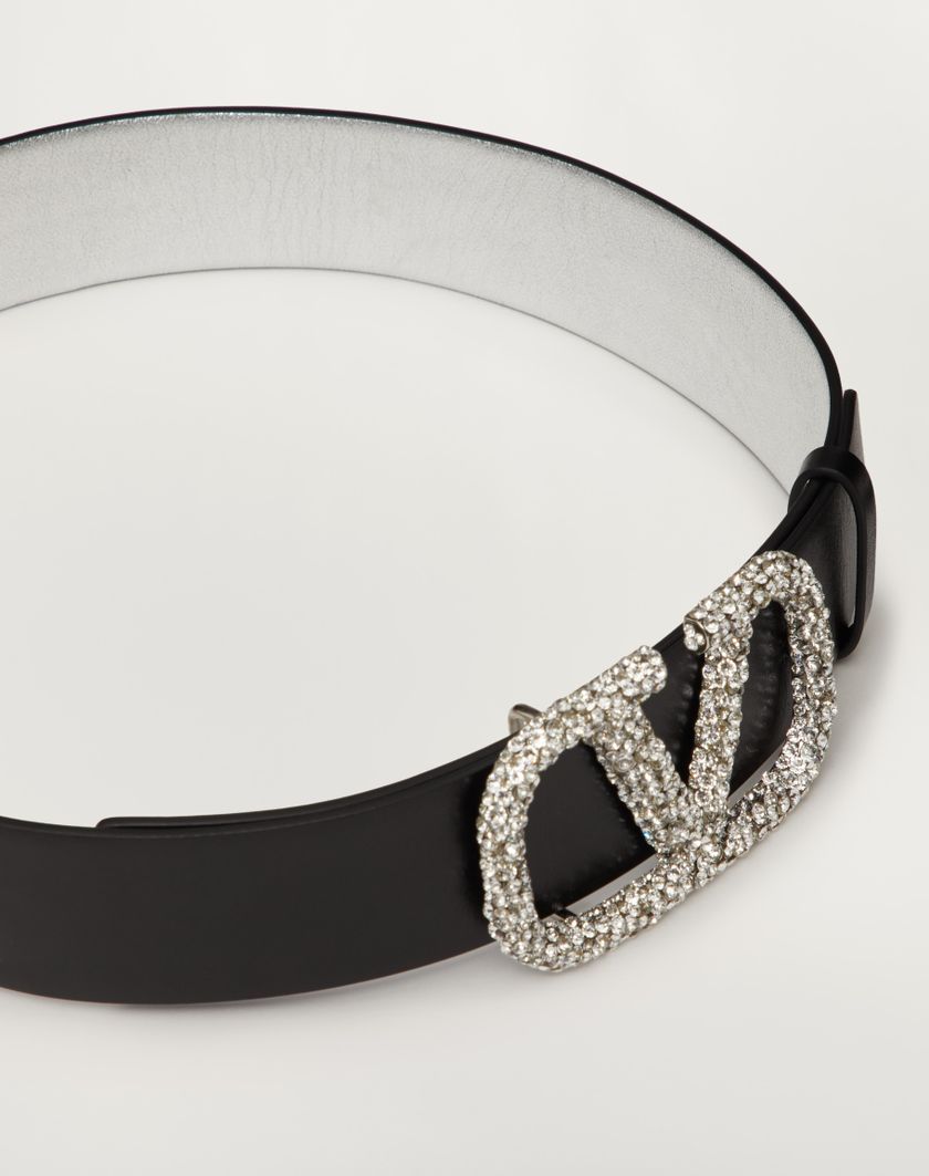 Valentino Handbags Cintura Reversibile Vlogo Signature In Vitello Metallizzato 40 Mm Per Donna In Silver/nero/crystal | Valentino IT