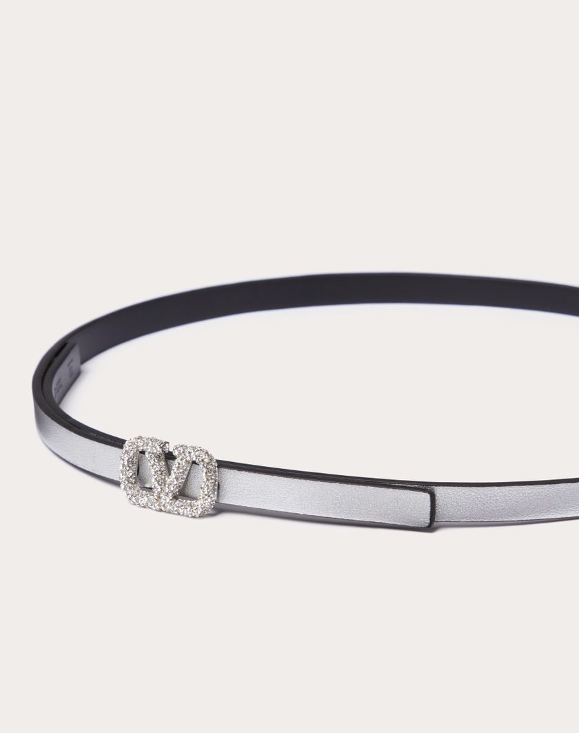 Valentino Handbags Cintura Reversibile Vlogo Signature In Vitello Metallizzato E Vitello Lucido 10 Mm Per Donna In Argento | Valentino IT