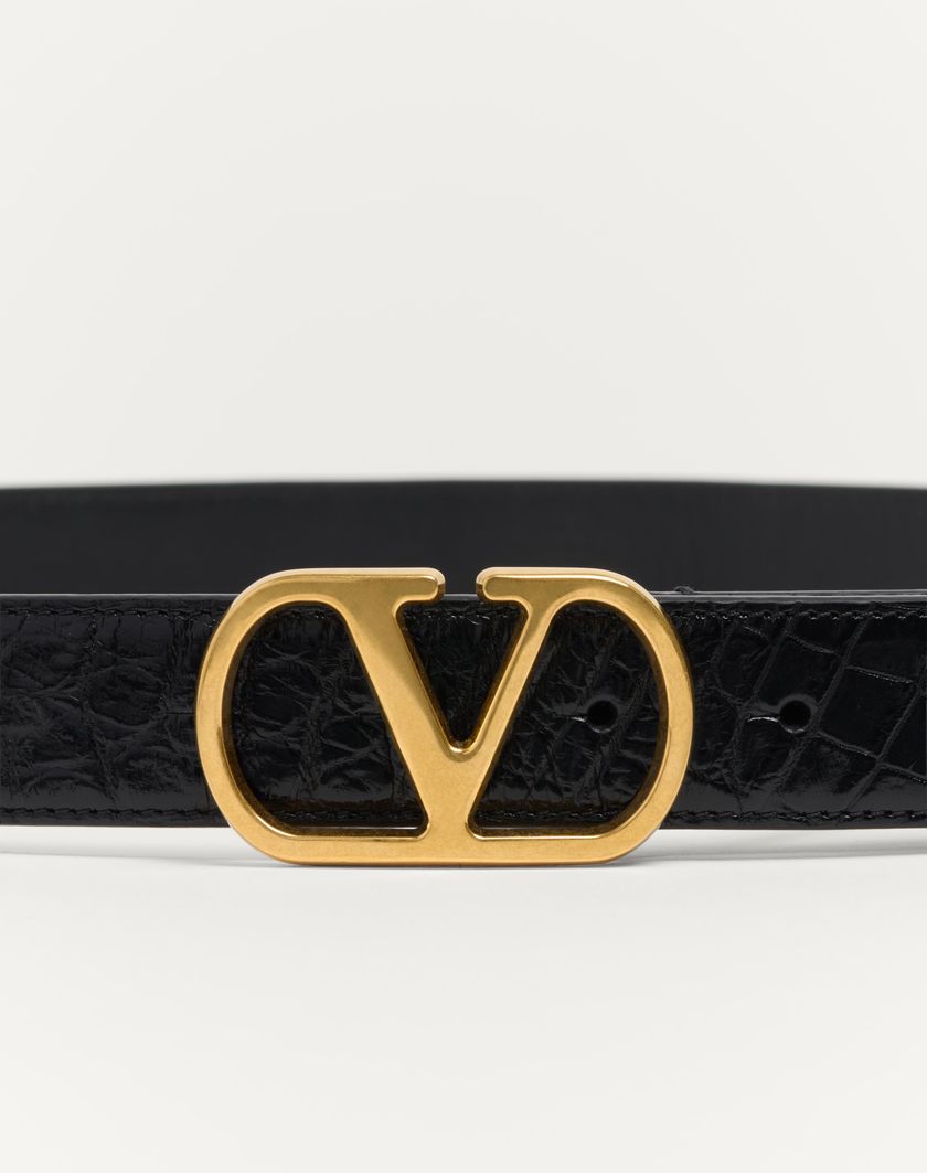 Valentino Handbags Cintura Vlogo Signature In Coccodrillo 30 Mm Per Uomo In Nero | Valentino IT