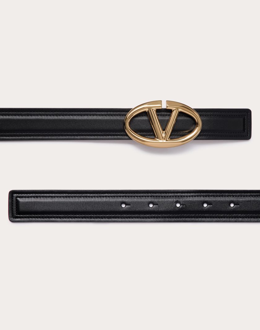 Valentino Handbags Cintura Vlogo The Bold Edition In Vitello Lucido 30 Mm Per Donna In Nero/marrone | Valentino IT