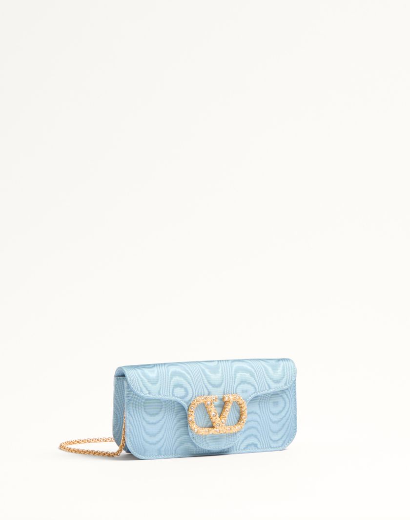 Valentino Handbags Clutch Valentino Garavani Locò In Tessuto Moiré Con Logo Gioiello Per Donna In Blu | Valentino IT