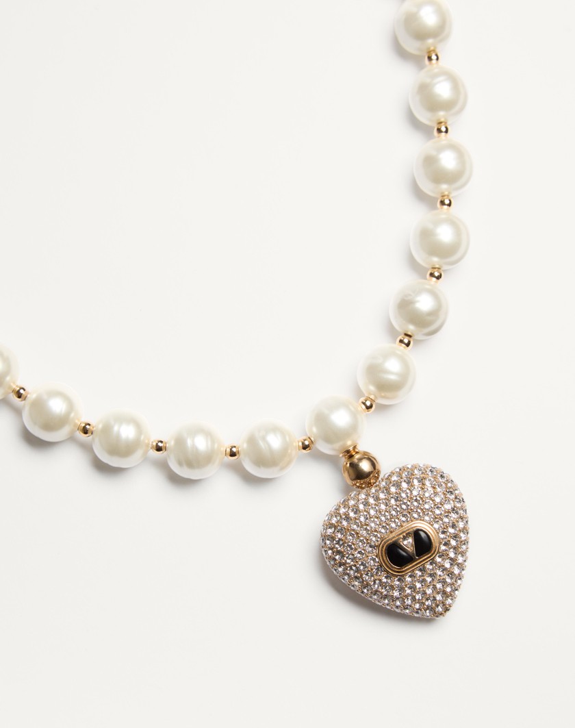 Valentino Handbags Collana Coeur Royal In Metallo Smalto Perle E Cristalli Swarovski® Per Donna In Multicolor | Valentino IT