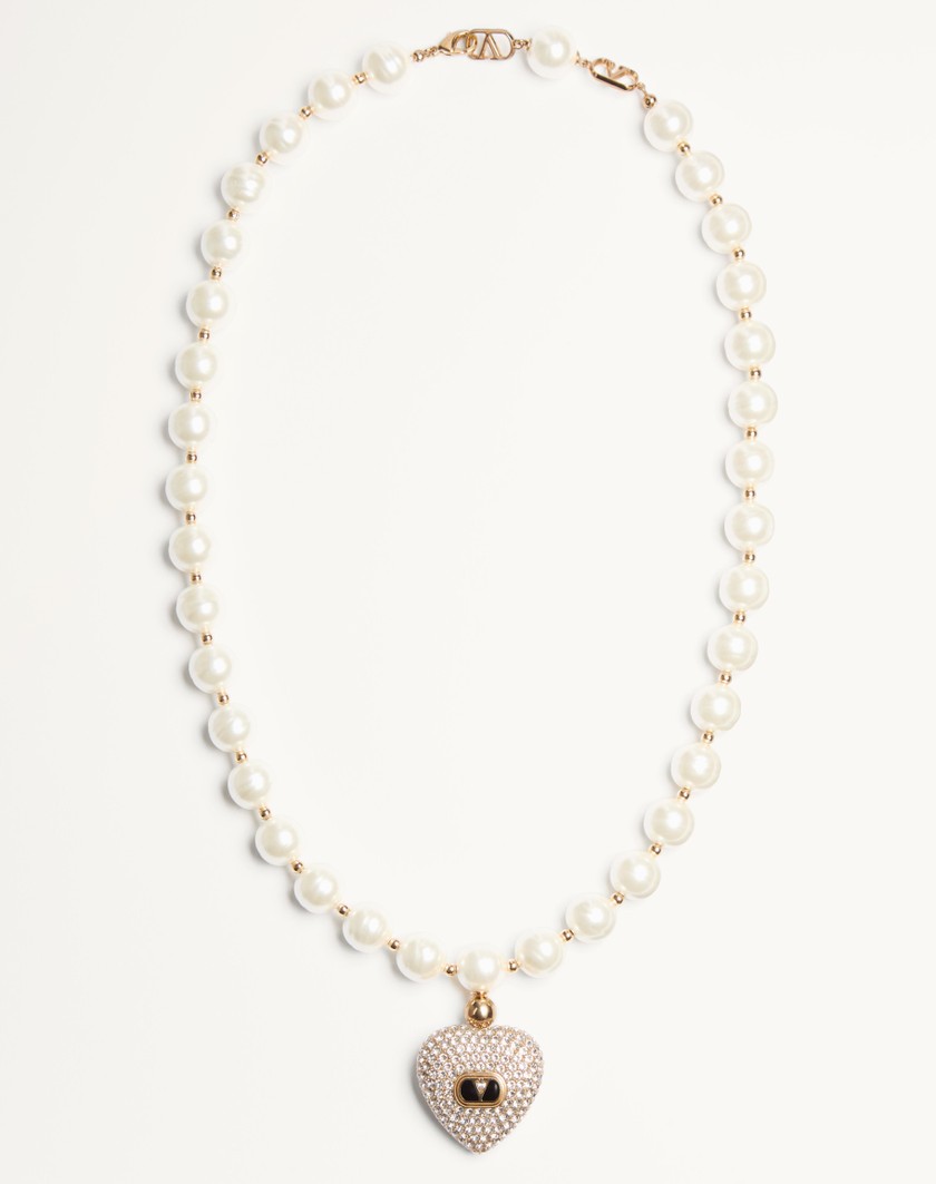 Valentino Handbags Collana Coeur Royal In Metallo Smalto Perle E Cristalli Swarovski® per Donna in Multicolor | Valentino IT