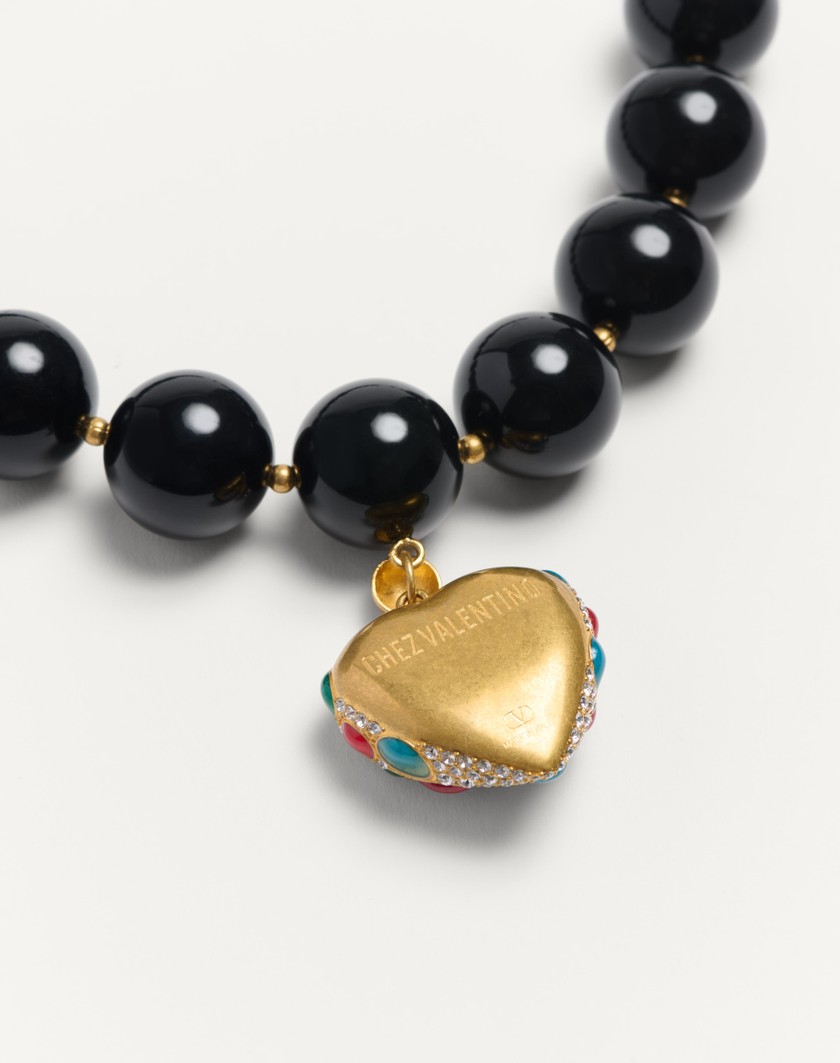 Valentino Handbags Collana Valentino Garavani Coeur Royal In Metallo Resina Smalto E Cristalli Swarovski® Per Uomo In Antique Brass/rosso/nero/crystal | Valentino IT