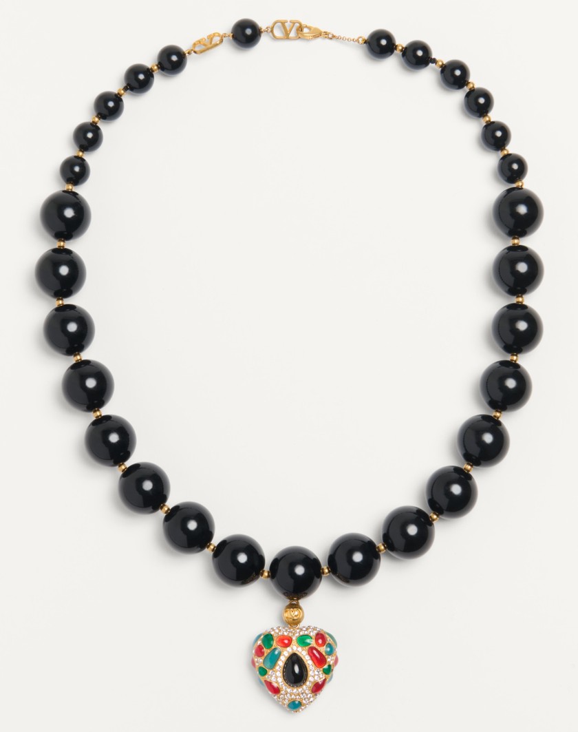 Valentino Handbags Collana Valentino Garavani Coeur Royal In Metallo Resina Smalto E Cristalli Swarovski® per Uomo in Antique Brass/rosso/nero/crystal | Valentino IT