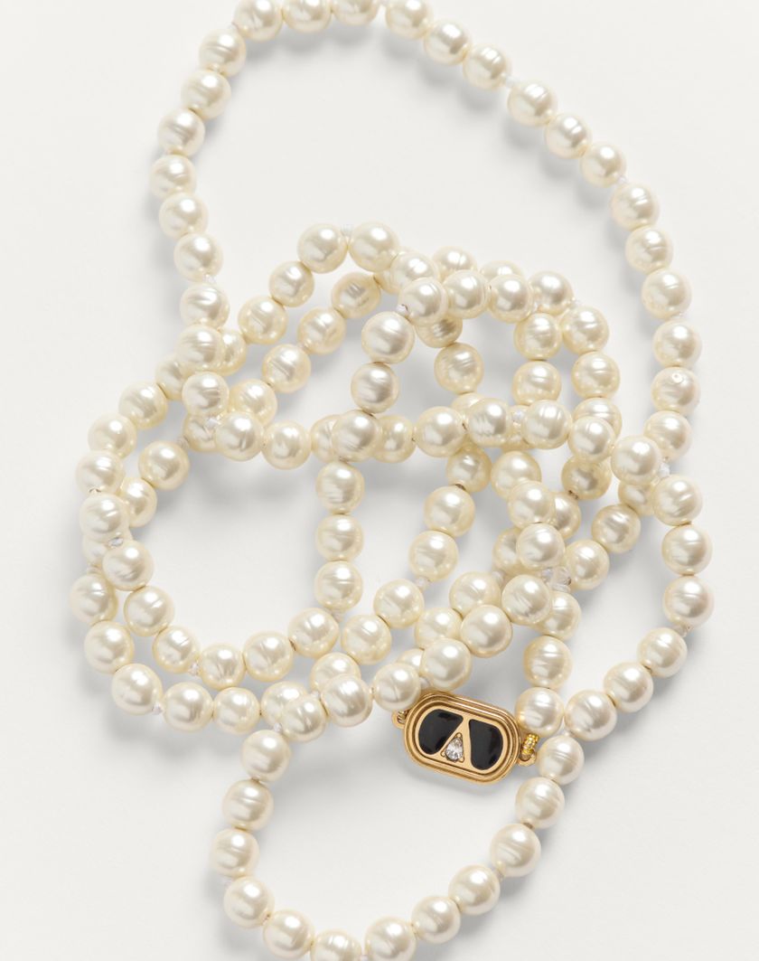 Valentino Handbags Collana Valentino Garavani Ovalette In Metallo Smalto E Perle Per Uomo In Oro/nero/crema | Valentino IT